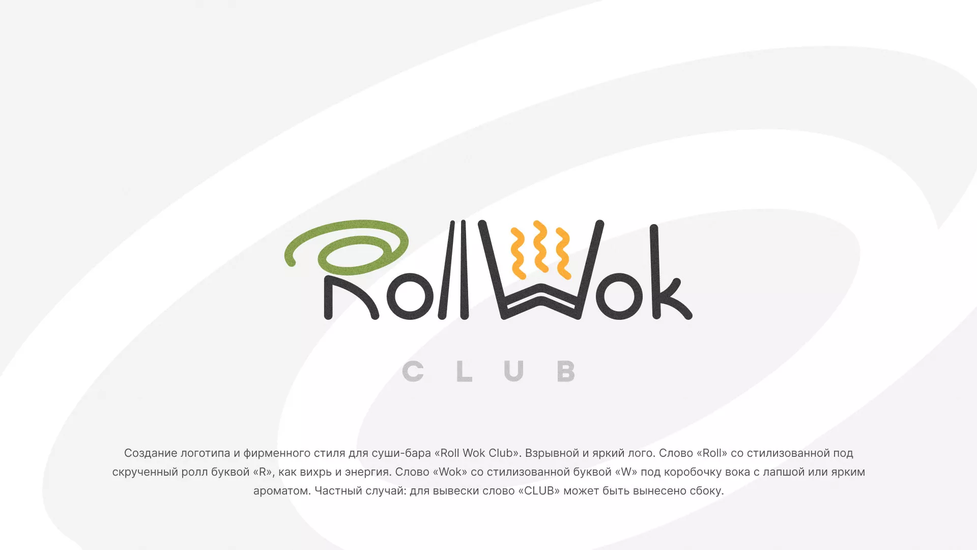 Разработка логотипа и фирменного стиля суши-бара «Roll Wok Club» в Гае
