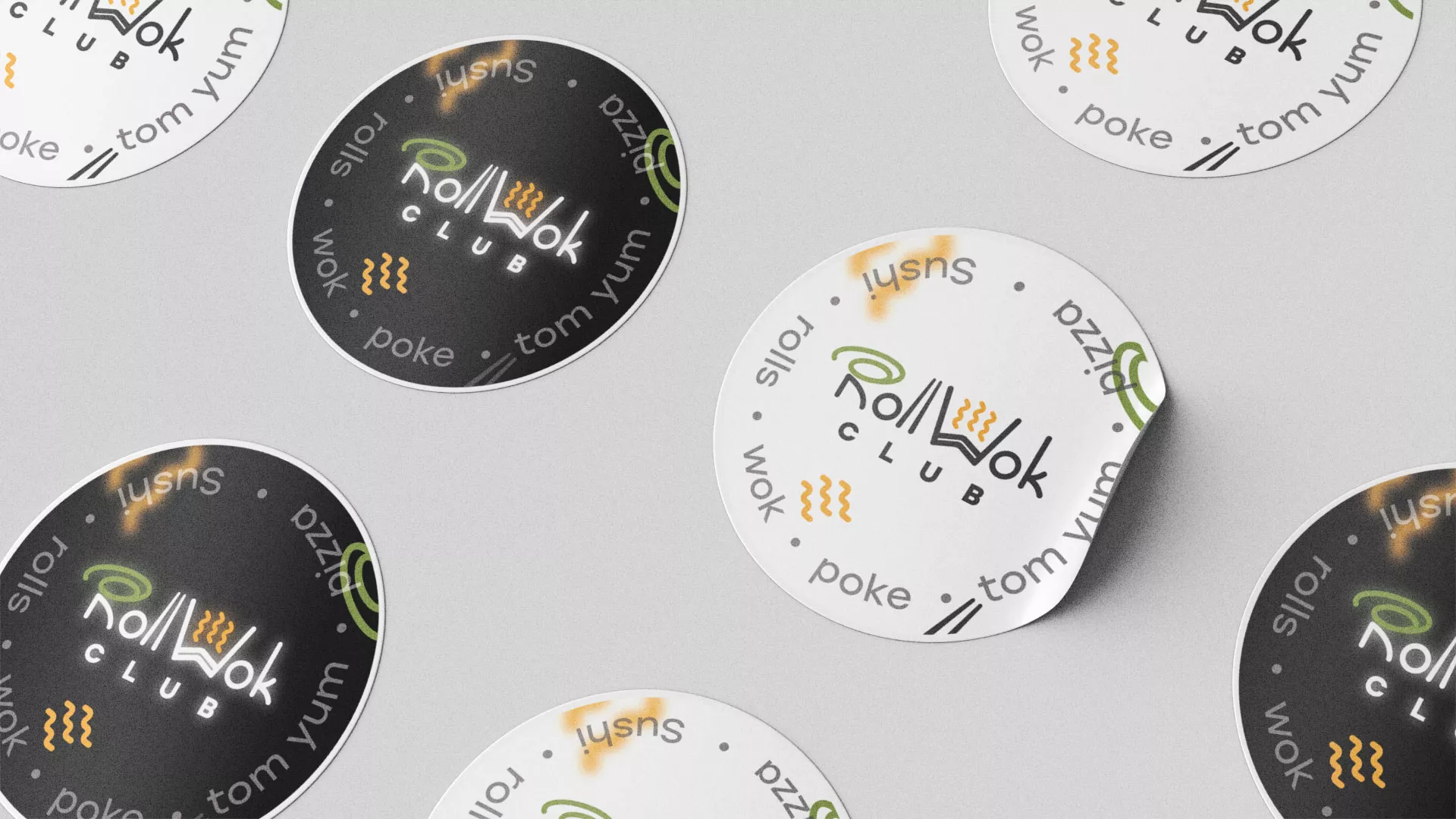 Разработка наклеек для суши-бара «Roll Wok Club» в Гае